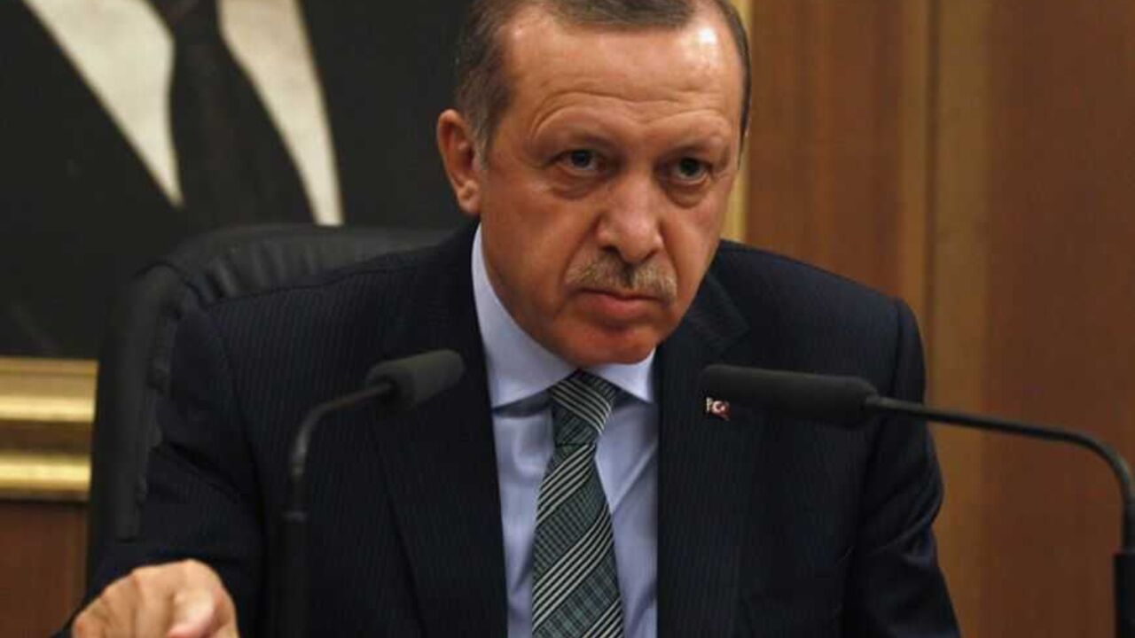 Turkey's Prime Minister Recep Tayyip Erdogan addresses the media before his flight to Denmark for an official visit at Esenboga Airport in Ankara March 19, 2013. REUTERS/Umit Bektas (TURKEY - Tags: POLITICS) - RTR3F72Q