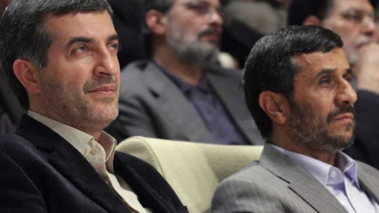 Iran's President Ahmadinejad and First Vice President Mashaei attend a ceremony in Tehran Iran's President Mahmoud Ahmadinejad (R) and First Vice President Esfandiar Rahim Mashaei attend a ceremony in Tehran July 22, 2009. Ahmadinejad, re-elected for a second four-year term in a disputed presidential vote last month, has come under fire from fellow conservatives and hardliners for appointing Mashaie last Thursday.
REUTERS/Yalda Moaiery (IRAN POLITICS) - RTR25XJ8