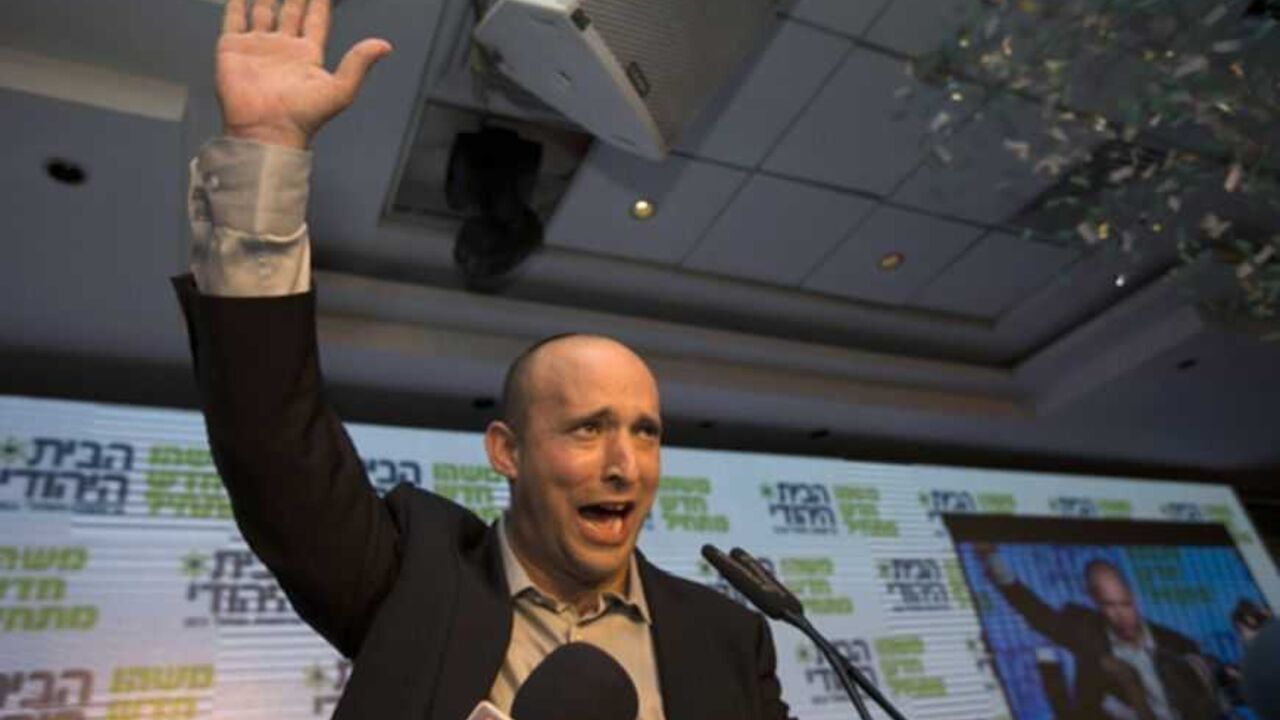 Head of the Bayit Yehudi party Bennett waves to supporters at his party's headquarters in Ramat Gan Head of the Bayit Yehudi party Naftali Bennett waves to supporters at his party's headquarters in Ramat Gan, near Tel Aviv January 22, 2013. Hawkish Prime Minister Benjamin Netanyahu emerged the bruised winner of Israel's election on Tuesday, claiming victory despite unexpected losses to resurgent centre-left challengers. Netanyahu has traditionally looked to religious, conservative parties for backing and is widely expected to seek out self-made millionaire Bennett, who heads the Jewish Home party and stol