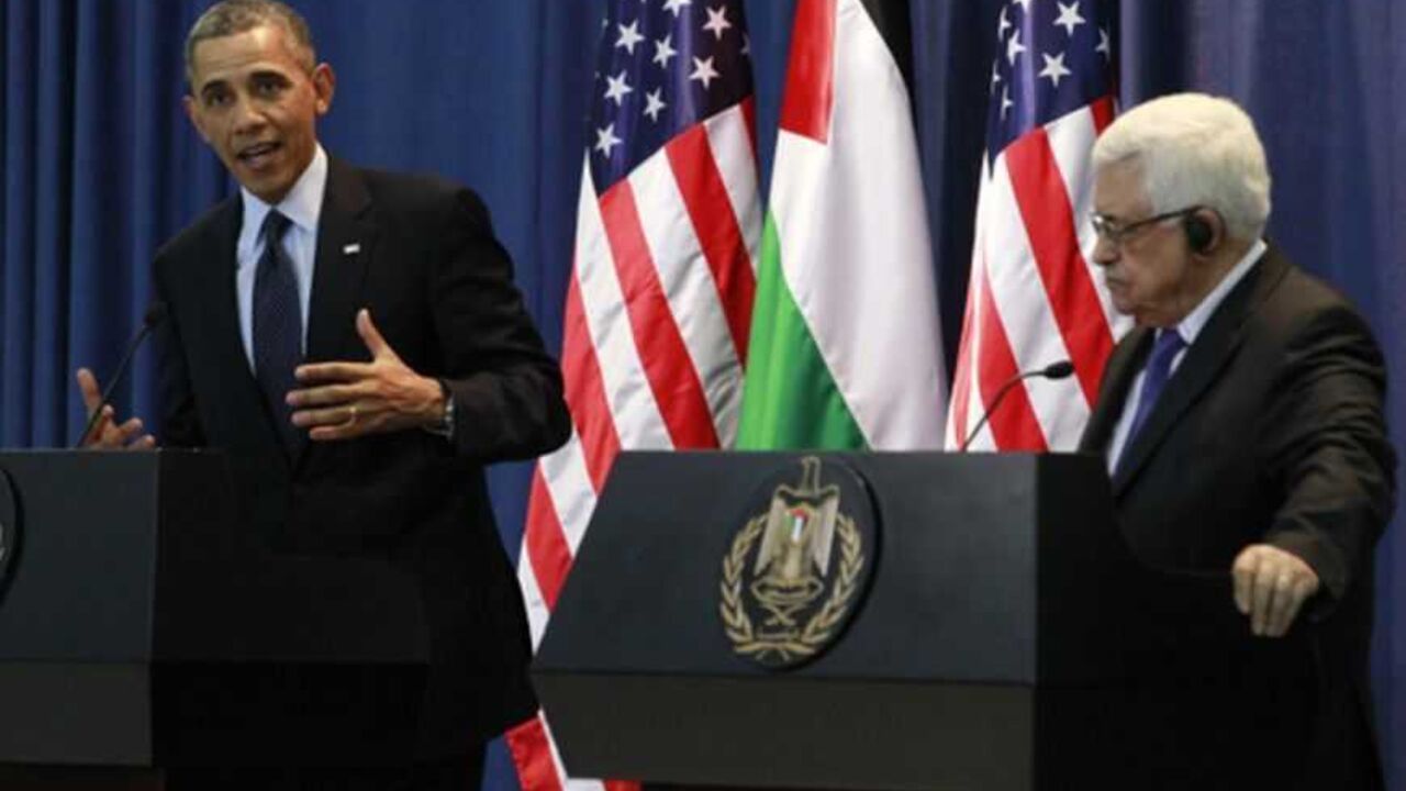 U.S. President Obama participates in a joint news conference with Palestinian President Abbas in Ramallah U.S. President Barack Obama participates in a joint news conference with Palestinian President Mahmoud Abbas at the Muqata Presidential Compound in Ramallah March 21, 2013. REUTERS/Jason Reed (WEST BANK - Tags: POLITICS) - RTR3F9UB