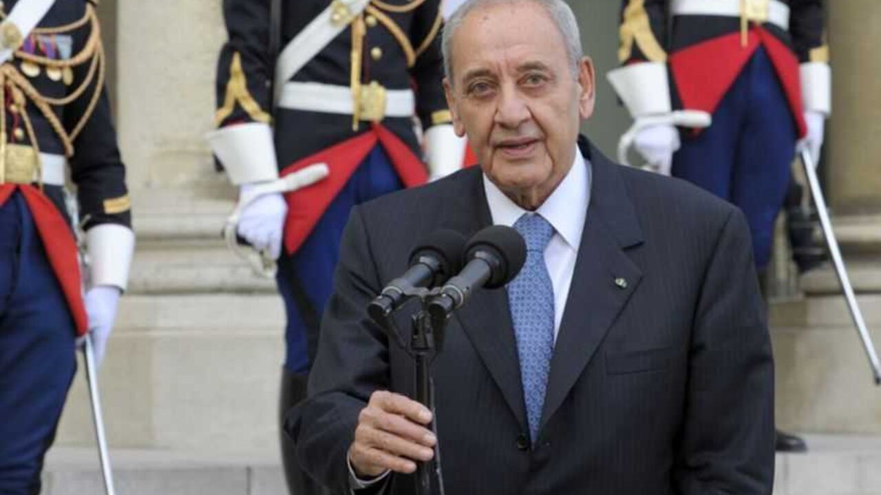 Lebanon's House Speaker Berri speaks to journalists as he leaves the Elysee Palace in Paris Lebanon's House Speaker Nabih Berri speaks to journalists after a meeting with France's President Nicolas Sarkozy at the Elysee Palace in Paris October 28, 2010. REUTERS/Philippe Wojazer (FRANCE - Tags: POLITICS) - RTXTX78
