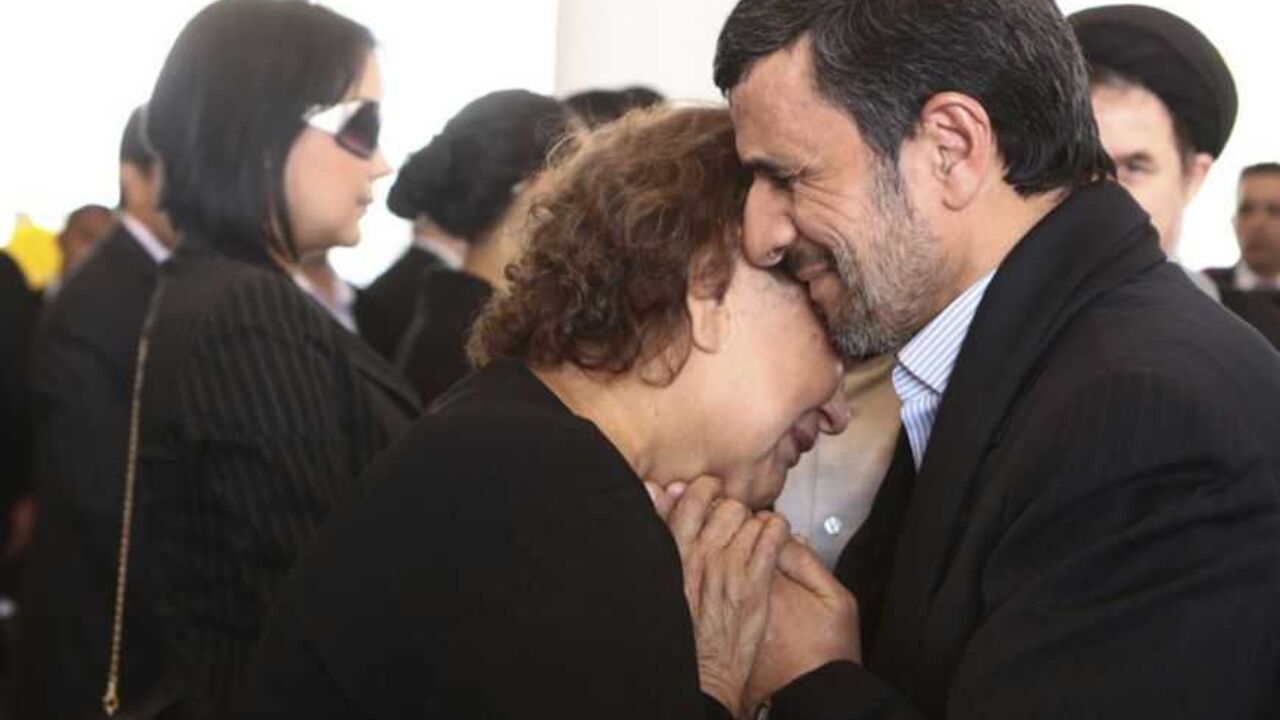 Iran's President Mahmoud Ahmadinejad offers his condolences to Elena Frias de Chavez in Caracas Iran's President Mahmoud Ahmadinejad (R) offers his condolences to Elena Frias, mother of Venezuela's late President Hugo Chavez, during the funeral service at the Military Academy in Caracas March 8, 2013, in this picture provided by the Miraflores Palace. Chavez will be embalmed and put on display "for eternity" at a military museum after a state funeral and an extended period of lying in state, acting President Nicolas Maduro said on Thursday. REUTERS/Miraflores Palace/Handout (VENEZUELA - Tags: POLITICS