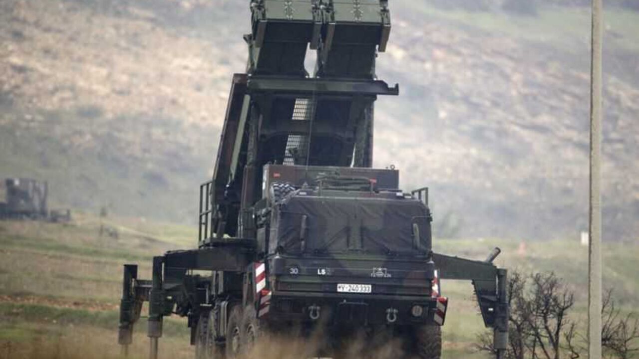 Patriot missile installation is pictured at a positions near the city of Kahramanmaras Patriot missile installation is pictured at a positions near the city of Kahramanmaras, February 23, 2013. Germany's defence minister inspected Patriot missile batteries close to the Syria-Turkey border on Saturday and said they delivered a "clear warning" to Damascus that NATO would not tolerate missiles being fired into Turkey. Thomas de Maiziere and his Dutch counterpart Jeanine Hennis-Plasschaert travelled to the Turkish cities of Adana and Kahramanmaras to inspect the batteries provided by their countr