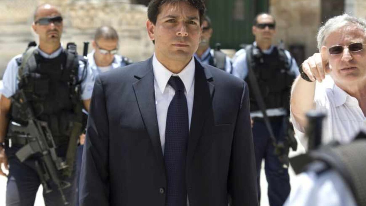 Nic475445 Surrounded by security Deputy Speaker of the Israeli parliament, Danny Danon is taken on a tour of the Temple Mount or Al-Aqsa Mosque Compound the holy site for Judaism and the Islam in Israeli annexed east Jerusalem's old City July 20, 2010, during the 9th of Av day of mourning for the destruction of the First and Second holy temples. AFP PHOTO/AHMAD GHARABLI (Photo credit should read AHMAD GHARABLI/AFP/Getty Images)