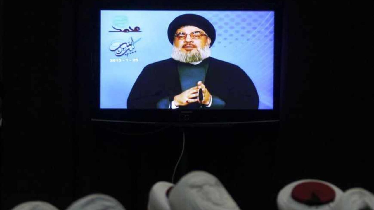 Lebanese Shi'ite and Sunni Muslim sheikhs listen to Lebanon's Hezbollah leader Sayyed Hassan Nasrallah during a rally to commemorate the birth of Prophet Mohammad in Beirut's suburbs Lebanese Shi'ite and Sunni Muslim sheikhs listen to Lebanon's Hezbollah leader Sayyed Hassan Nasrallah during a rally to commemorate the birth of Prophet Mohammad in Beirut's suburbs, January 25, 2013. REUTERS/Sharif Karim (LEBANON - Tags: POLITICS) - RTR3CY5E