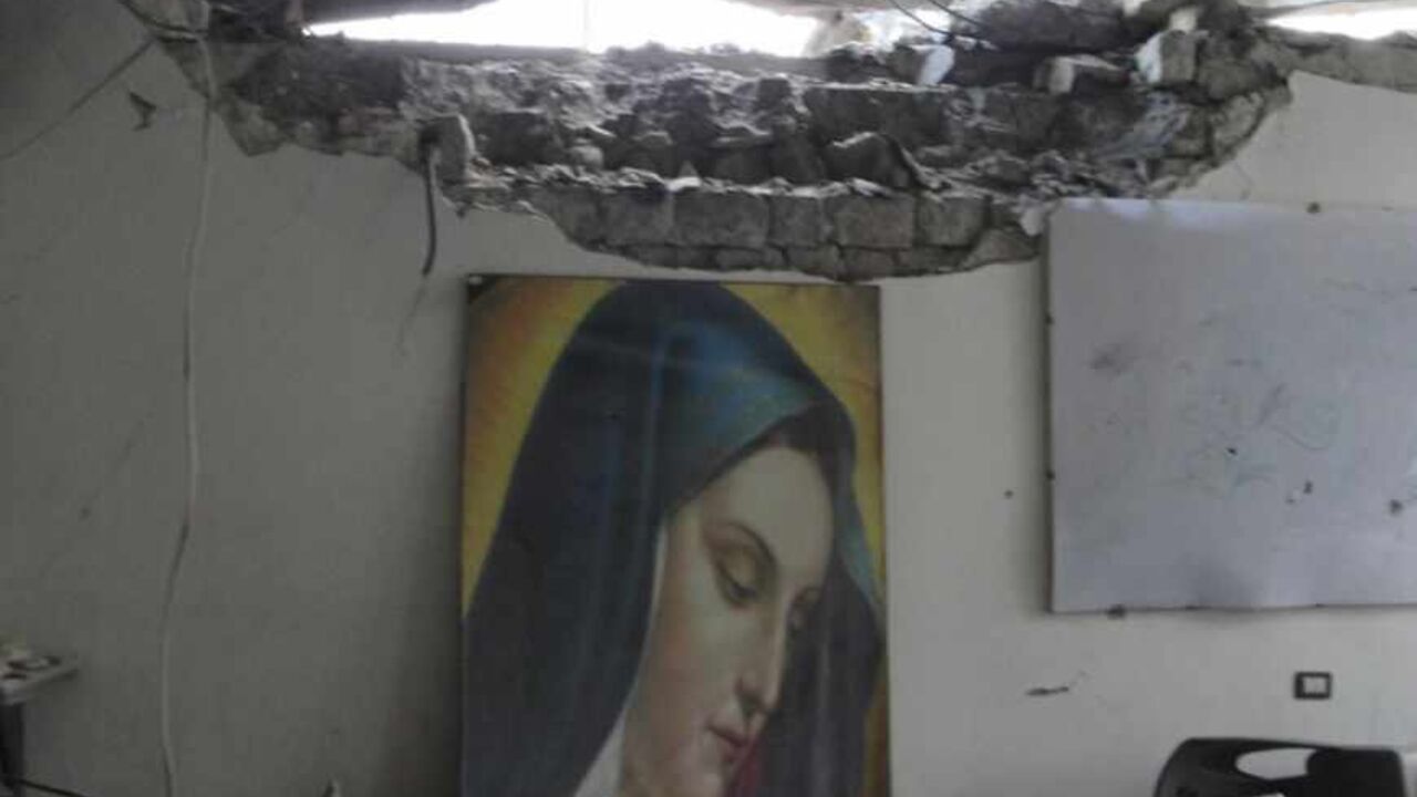 A damaged church is seen in the old city of Homs A damaged church is seen in the old city of Homs September 30, 2012. Picture taken September 30, 2012. REUTERS/Shaam News Network/Handout (SYRIA - Tags: POLITICS CIVIL UNREST RELIGION) FOR EDITORIAL USE ONLY. NOT FOR SALE FOR MARKETING OR ADVERTISING CAMPAIGNS. THIS IMAGE HAS BEEN SUPPLIED BY A THIRD PARTY. IT IS DISTRIBUTED, EXACTLY AS RECEIVED BY REUTERS, AS A SERVICE TO CLIENTS - RTR38NET