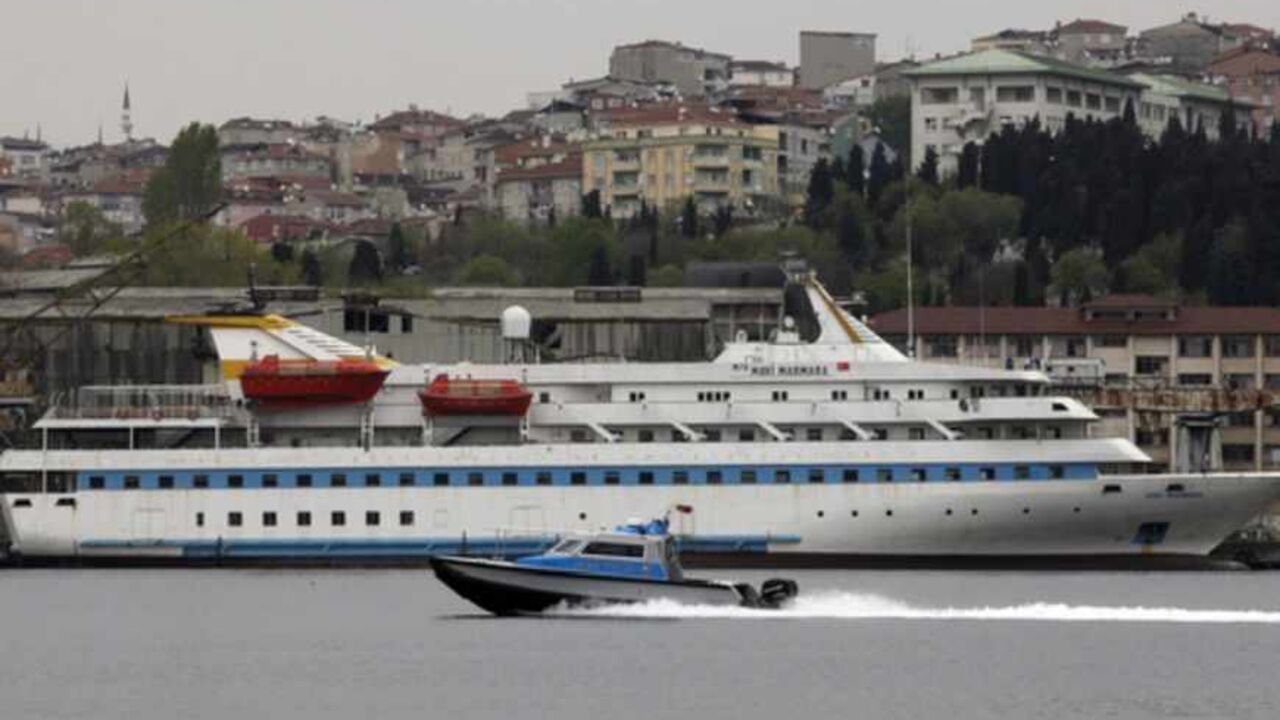 Turkish-owned cruise liner Mavi Marmara is seen under maintenance at a shipyard in Istanbul The Turkish-owned cruise liner Mavi Marmara is seen under maintenance at a shipyard in Istanbul April 21, 2013. An Israeli delegation will visit Turkey for the first time in three years in another sign of thawing relations since the U.S. brokered a breakthrough in March, but any further advancement in ties was expected to be incremental. Israel apologised to Turkey over the killing of nine Turks in a 2010 naval raid on a Gaza-bound flotilla, which included the Mavi Marmara, and the two agreed to normalise r