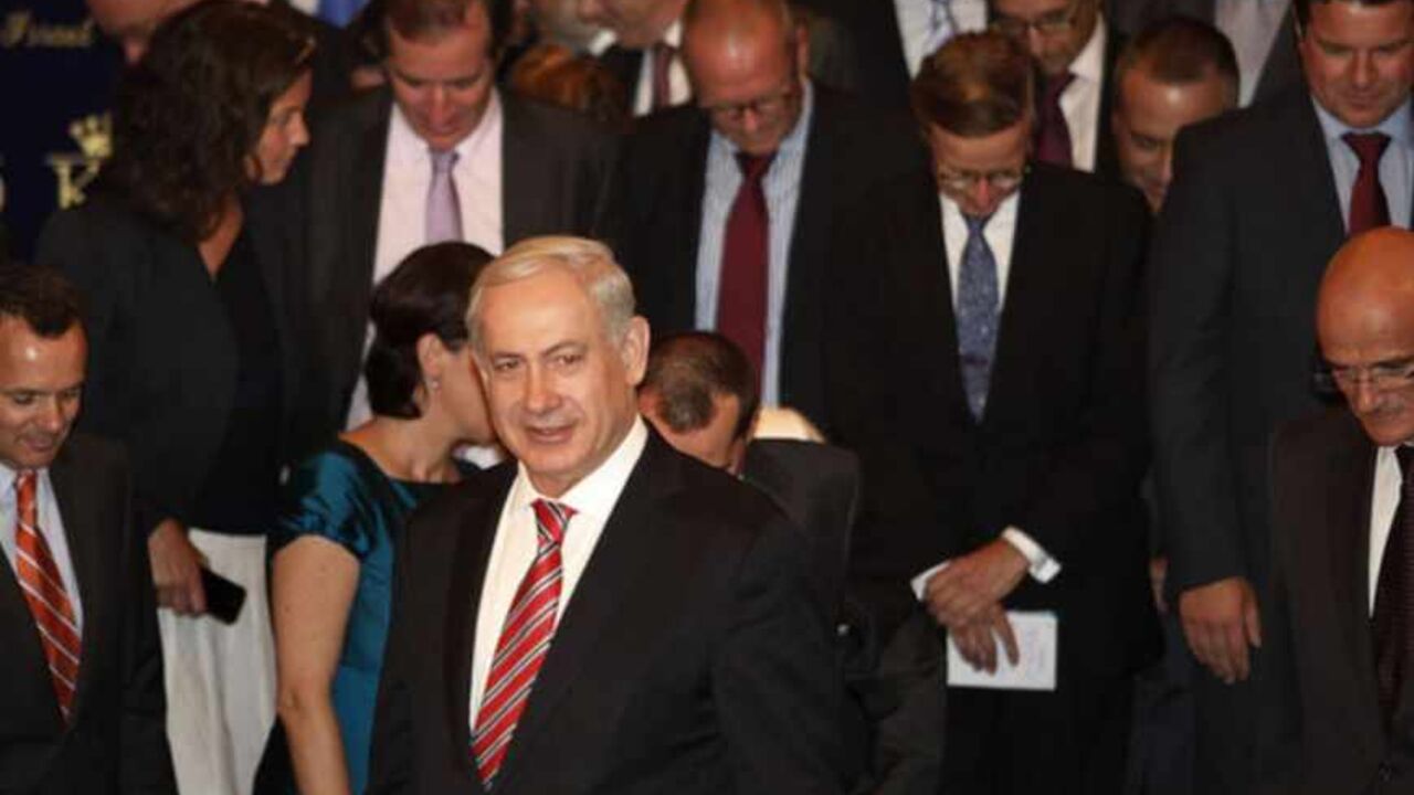 ISRAEL-EU-DIPLOMACY Israeli Prime Minister Benjamin Netanyahu arrives to his annual meeting with European Union member state ambassadors on October 16, 2012 in Jerusalem. AFP PHOTO/GALI TIBBON (Photo credit should read GALI TIBBON/AFP/Getty Images)