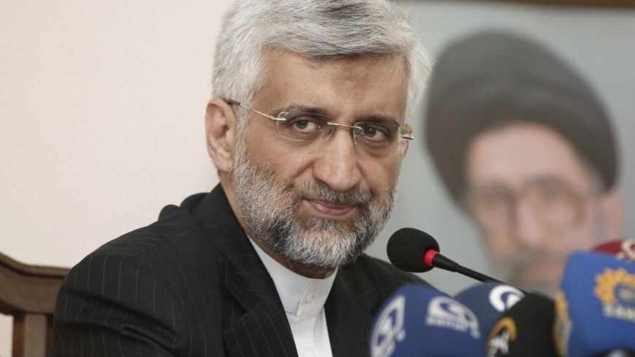 IRAN-NUCLEAR/JALILI Iran's chief negotiator Saeed Jalili attends a news conference at the Iranian Consulate in Istanbul May 16, 2013. Iran is prepared to pursue nuclear diplomacy with world powers before or after next month's presidential election in the Islamic Republic, its chief negotiator said on Thursday. REUTERS/Osman Orsal (TURKEY - Tags: POLITICS TPX IMAGES OF THE DAY) - RTXZOPK