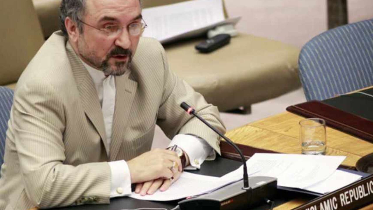Iran's Ambassador to the U.N. Khazaee speaks before the U.N. Security Council at the U.N. Headquarters in New York Iran's Ambassador to the U.N. Mohammad Khazaee speaks before the U.N. Security Council at the U.N. Headquarters in New York, June 9, 2010. The U.N. Security Council imposed a fourth round of sanctions on a defiant Iran on Wednesday over a nuclear program the West suspects is aimed at developing the means to build atom bombs. REUTERS/Brendan McDermid (UNITED STATES - Tags: POLITICS) - RTR2EY9Q