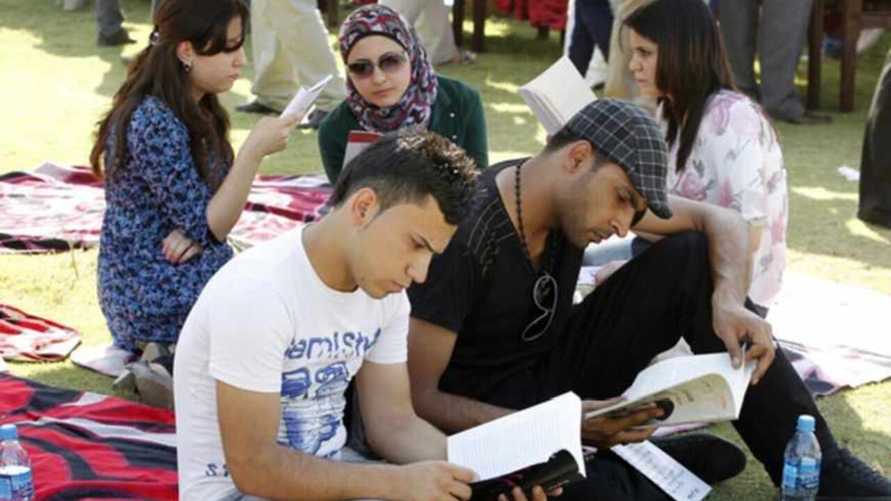 People read books during the launch of a reading initiative in Baghdad People read books during the launch of a reading initiative in Baghdad September 29, 2012. The "I am Iraqi... I read" initiative was launched by activists on Saturday in Baghdad to encourage Iraqis to read in a country that had suffered decades of war and internal struggle. Picture taken September 29, 2012. REUTERS/Thaier al-Sudani (IRAQ - Tags: SOCIETY EDUCATION) - RTR38M7Q