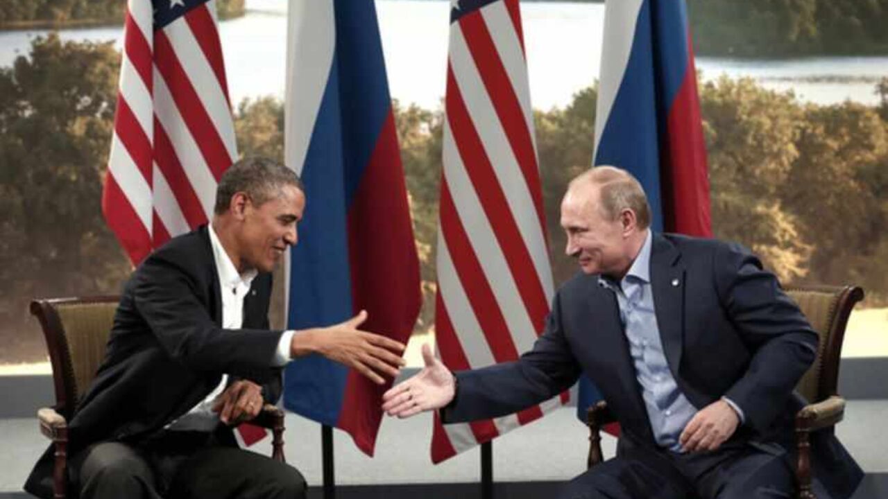 U.S. President Barack Obama and Russian President Vladimir Putin shake hands during their meeting at the G8 Summit at Lough Erne in Enniskillen U.S. President Barack Obama and Russian President Vladimir Putin shake hands during their meeting at the G8 Summit at Lough Erne in Enniskillen, Northern Ireland June 17, 2013. REUTERS/Kevin Lamarque (NORTHERN IRELAND - Tags: POLITICS) - RTX10R95