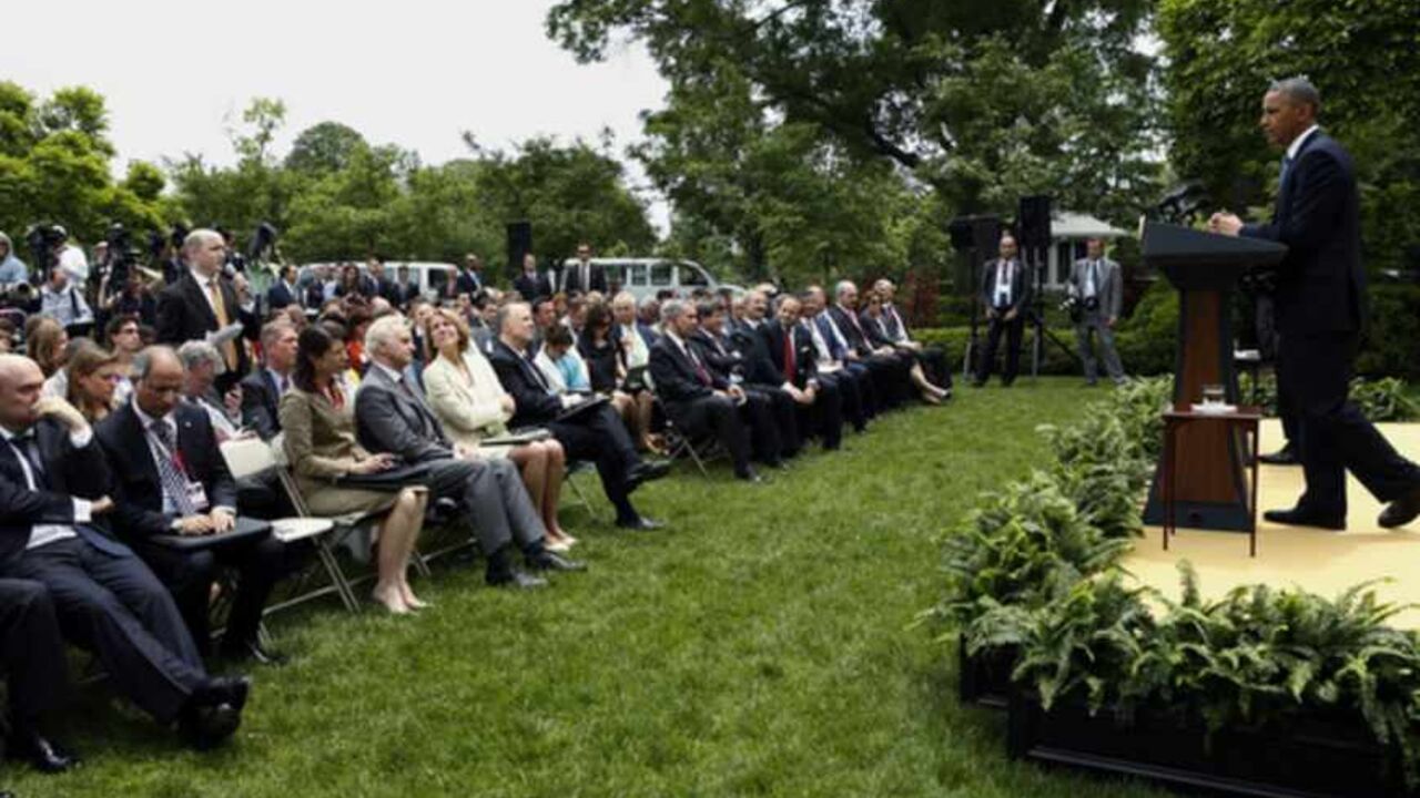 U.S. President Obama and Turkish Prime Minister Erdogan hold joint news conference at the White House in Washington U.S. President Barack Obama (R) and Turkish Prime Minister Recep Tayyip Erdogan hold a joint news conference in the White House Rose Garden in Washington, May 16, 2013. REUTERS/Kevin Lamarque (UNITED STATES - Tags: POLITICS) - RTXZPGI