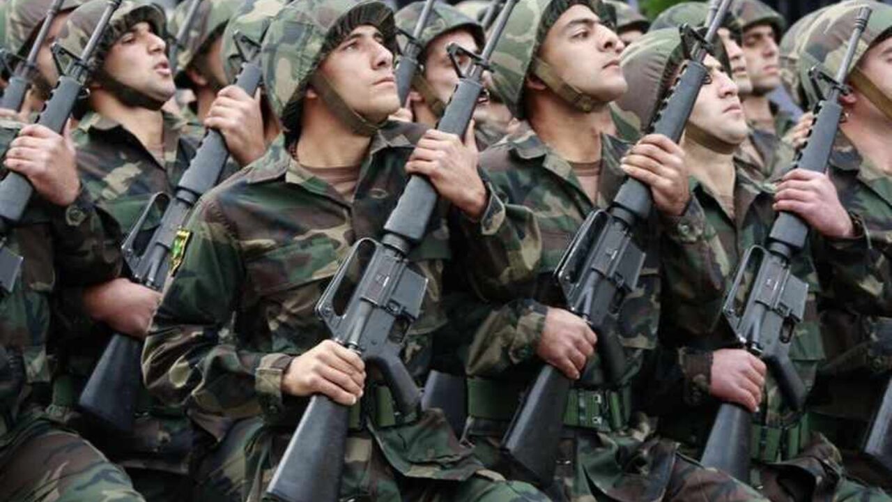 Lebanese army soldiers march during a military parade to celebrate independence day in Beirut Lebanese army soldiers march during a military parade to celebrate the 65th anniversary of Lebanon's independence day in downtown Beirut November 22,2008. REUTERS/Jamal Saidi (LEBANON) - RTXAUII