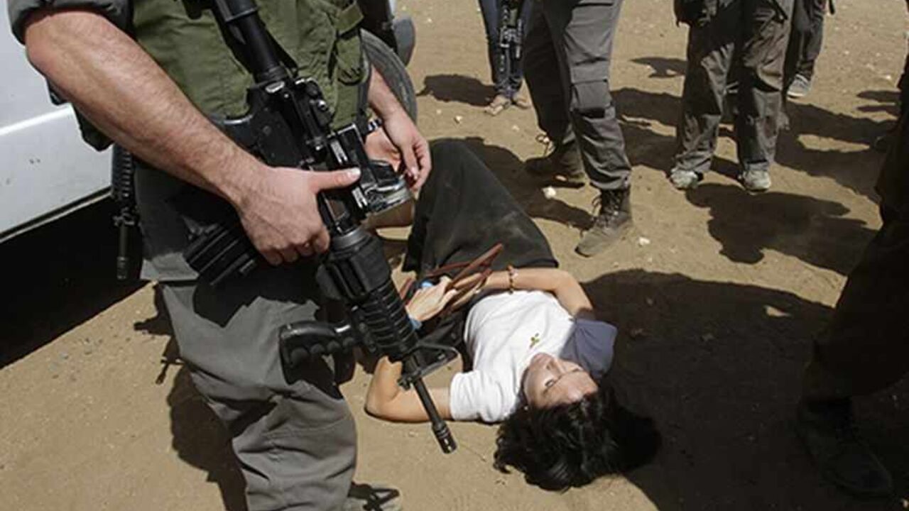 PALESTINIANS-ISRAEL/EU-HAMLET French diplomat Marion Castaing lays on the ground after Israeli soldiers carried her out of her truck, in the West Bank herding community of Khirbet al-Makhul, in the Jordan Valley September 20, 2013. Israeli soldiers manhandled European diplomats, including Castaing, on Friday and seized the truck full of tents and emergency aid they had been trying to deliver to Palestinians whose homes were demolished earlier this week. REUTERS/Abed Omar Qusini (WEST BANK - Tags: POLITICS CIVIL UNREST MILITARY) - RTX13S