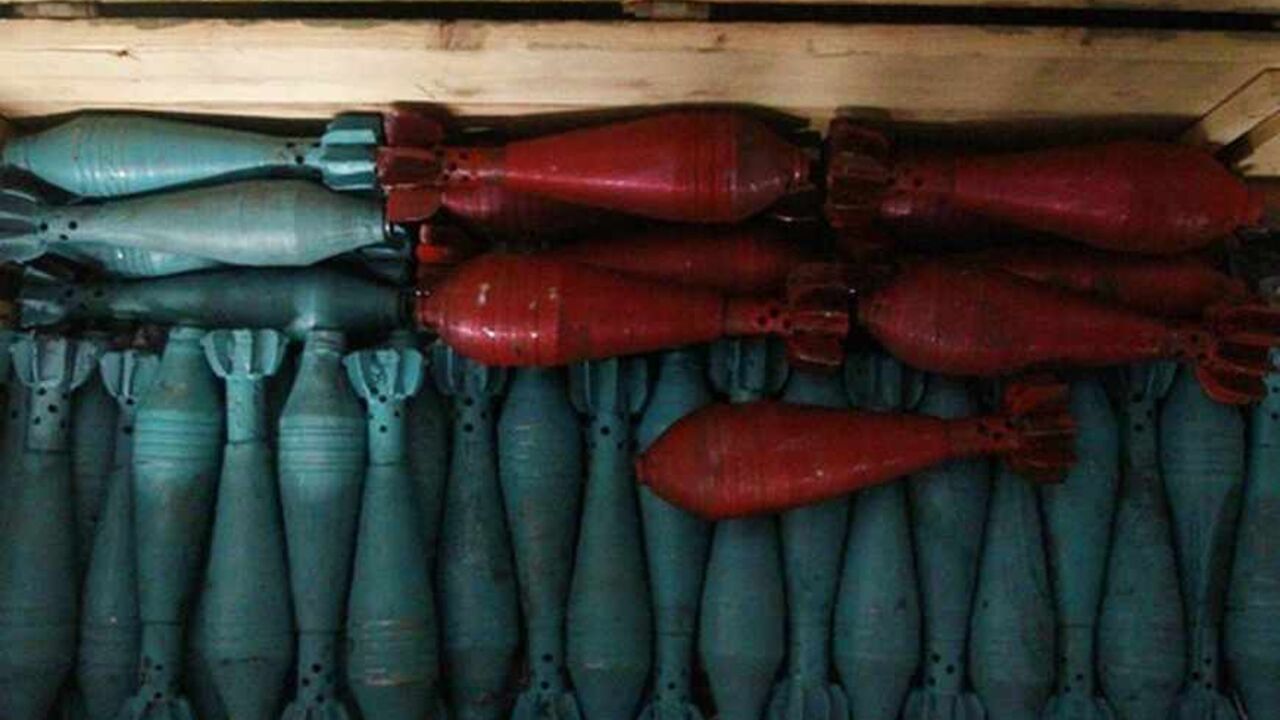 Improvised mortar shells that are colored are seen inside a box at a weapons factory in Aleppo Improvised mortar shells that are colored are seen inside a box at a weapons factory in Aleppo September 4, 2013. REUTERS/Hamid Khatib (SYRIA - Tags: POLITICS CIVIL UNREST CONFLICT) - RTX1372R