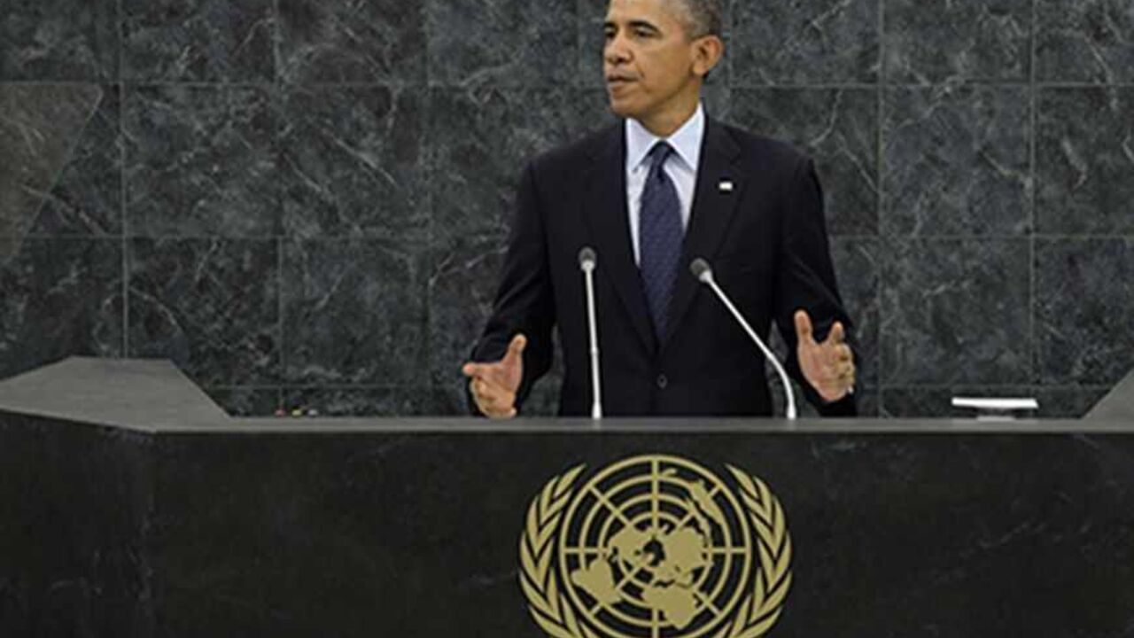 UN-ASSEMBLY/ United States President Barack Obama addresses the 68th United Nations General Assembly in New York, September 24, 2013. REUTERS/Andrew Burton/Pool (UNITED STATES - Tags: POLITICS) - RTX13XRI