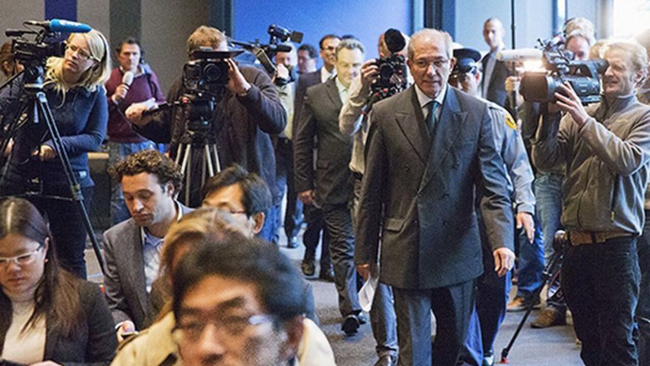 NOBEL-PEACE/OPCW Organisation for the Prohibition of Chemical Weapons (OPCW) Director General Ahmet Uzumcu arrives at a news conference in The Hague October 11, 2013. The OPCW, which is overseeing the destruction's of Syria's arsenal, won the Nobel Peace Prize, the Norwegian Nobel Committee on Friday. Set up in 1997 to eliminate all chemicals weapons worldwide, its mission gained critical importance this year after a sarin gas strike in the suburbs of Damascus killed more than 1,400 people in August. REUTERS/Michel Kooren (
