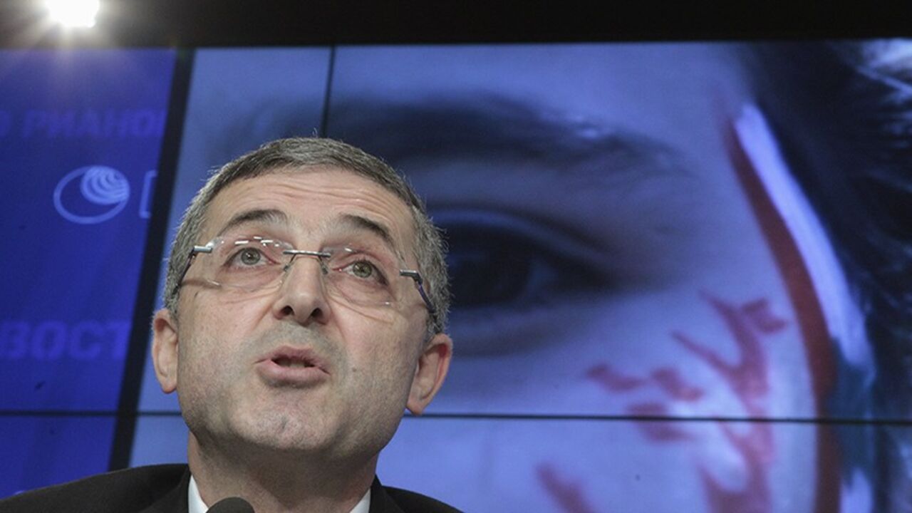 SYRIA-CRISIS/JAMIL Syria's Minister for National Reconciliation Ali Haidar speaks during a news conference in Moscow, August 21, 2012. The Syrian government said on Tuesday foreign military intervention in Syria was "impossible" because it would lead to a conflict beyond the country's borders. REUTERS/Maxim Shemetov (RUSSIA - Tags: POLITICS HEADSHOT) - RTR370DU
