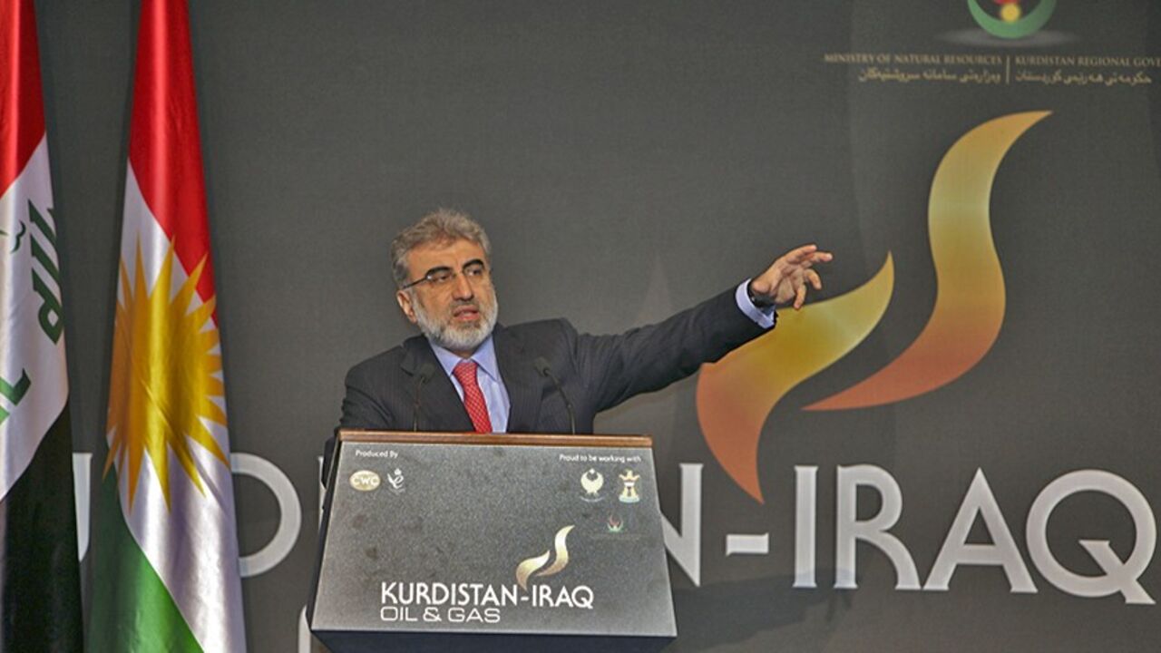 IRAQ-TURKEY/ Turkey's Energy Minister Taner Yildiz speaks at the Iraq-Kurdistan Oil and Gas Conference at Arbil in Iraq's Kurdistan region, December 2, 2013. Turkey said on Monday it stood by a bilateral oil deal with Iraq's Kurdistan region that bypassed central government but wanted to win Baghdad's support by drawing it into the arrangement. Reuters reported that Turkey and Iraqi Kurdistan signed a multi-billion-dollar energy package last week, infuriating a central Baghdad government which claims sole authority over