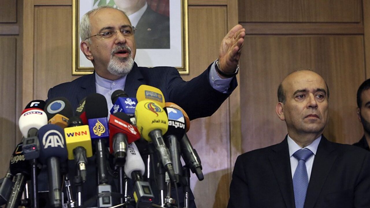 IRAN-NUCLEAR/SALEHI Iran's Foreign Minister Mohammad Javad Zarif makes a speech upon his arrival at Beirut international airport January 12, 2013. REUTERS/Hasan Shaaban (LEBANON - Tags: POLITICS) - RTX17B1Y