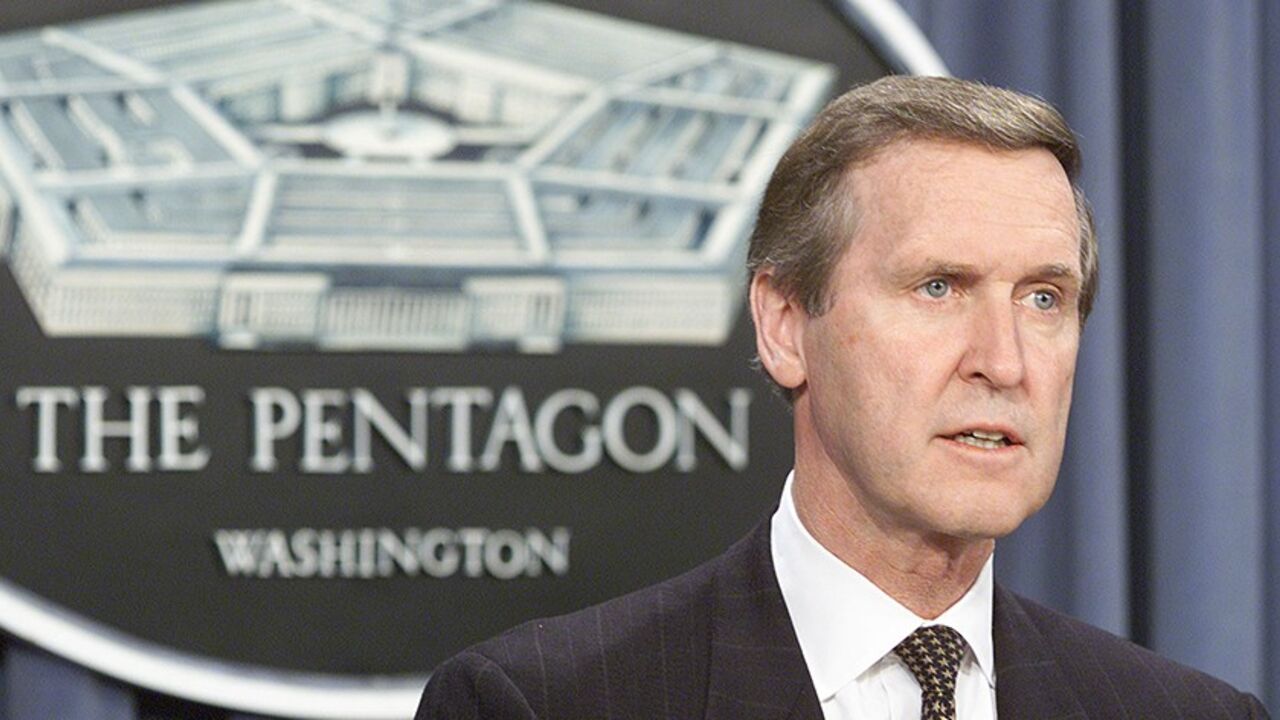 SECRETARY OF DEFENSE COHEN SPEAKS DURING PRESS CONFERENCE ON USS COLE. U.S. Secretary of Defense William Cohen speaks about the suspected suicide bombing of a U.S. warship in Yemen that killed at least five sailors, during a press conference at the Pentagon October 12, 2000. Navy officials in Bahrain, where the Fifth Fleet is based, said a small boat rammed into the USS Cole, one of the world's most advanced guided missile destroyers, killing five and injuring 36 others.
BM/SV - RTR9FPK