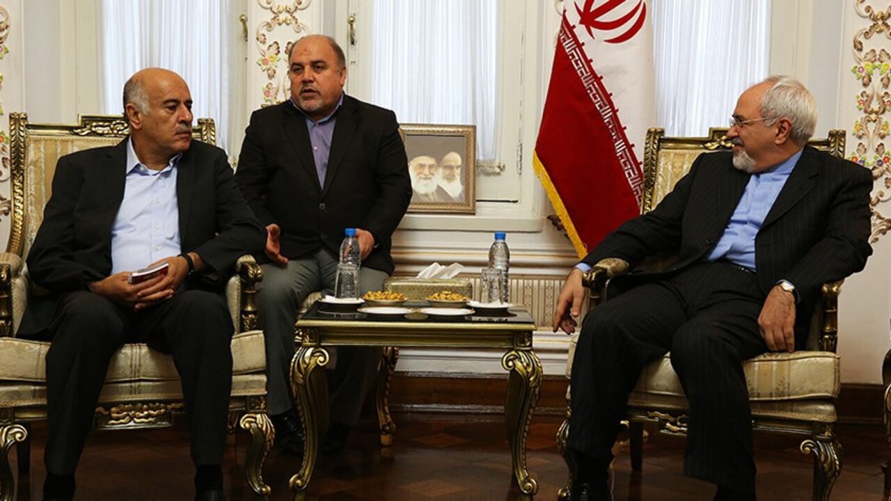 Nic6290317 A handout picture released by Iran's Fars news agency on January 28, 2014, shows Iranian Foreign Minister Mohammad Javad Zarif (R) meeting with Palestinian Fatah member, Jibril Rajoub (L) in Tehran on January 28, 2014. AFP PHOTO/FARS NEWS AGENCY/AZIN HAGHIGHI
--- RESTRICTED TO EDITORIAL USE - MANDATORY CREDIT "AFP PHOTO/HO/FRAS NEWS/AZIN HAGHIGHI" - NO MARKETING NO ADVERTISING CAMPAIGNS - DISTRIBUTED AS A SERVICE TO CLIENTS --- (Photo credit should read AZIN HAGHIGHI/AFP/Getty Images)