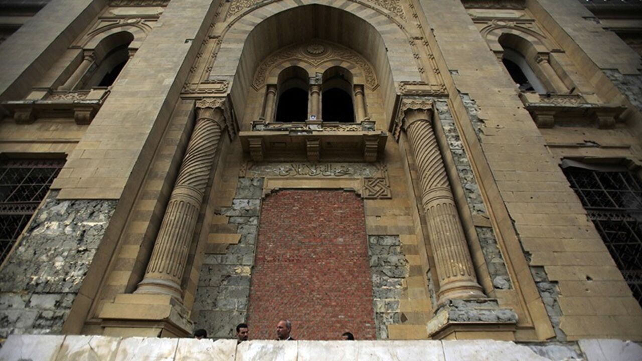 EGYPT-ELECTIONS/ Security guard the main gate of the closed Islamic Art Museum, which was damaged by a car bomb attack targeting the nearby Cairo Security Directorate on Friday, in downtown Cairo January 26, 2014. Egypt will hold a presidential vote before electing parliament, President Adly Mansour said on Sunday, reneging on a roadmap and increasing the likelihood that army chief General Abdel Fattah al-Sisi will be elected as head of state within months. Parliamentary elections were supposed to happen first under the tim