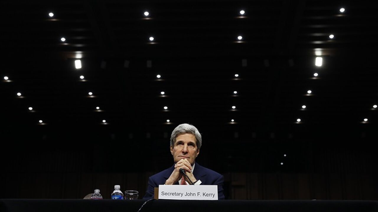 UKRAINE-CRISIS/ U.S. Secretary of State John Kerry testifies at a Senate hearing held by the Subcommittee on State, Foreign Operations, and Related Programs to examine proposed budget estimates for fiscal year 2015 for the Department of State and Foreign Operations in Washington, March 13, 2014.
REUTERS/Kevin Lamarque (UNITED STATES - Tags: POLITICS TPX IMAGES OF THE DAY) - RTR3GYKY