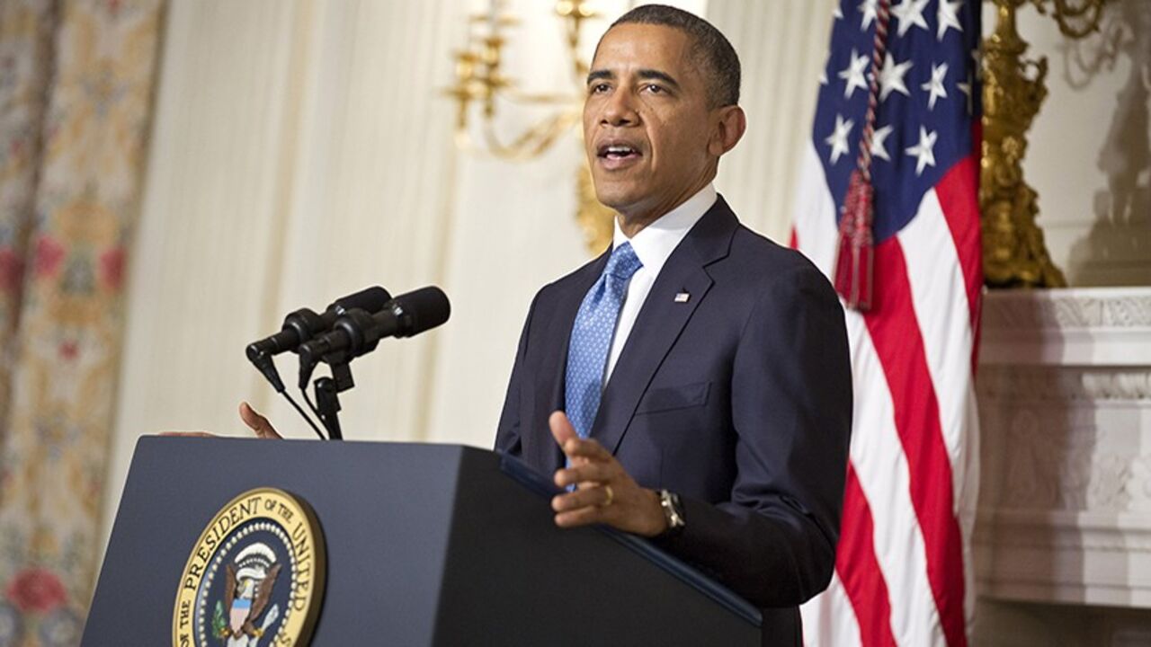 IRAN-NUCLEAR/OBAMA U.S. President Barack Obama makes a statement about an agreement reached with Iran on its nuclear program at the White House in Washington November 23, 2013. Obama said on Saturday that a deal between Iran and six major powers was an important first step toward a comprehensive solution to Iran's nuclear program. REUTERS/Joshua Roberts (UNITED STATES - Tags: POLITICS) - RTX15QME