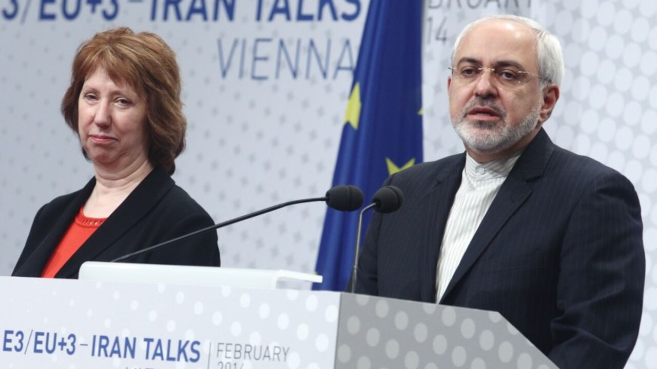 European Union foreign policy chief Ashton and Iranian Foreign Minister Zarif deliver a press statement after a conference in Vienna European Union foreign policy chief Catherine Ashton (L) and Iranian Foreign Minister Mohammad Javad Zarif deliver a press statement after a conference in Vienna February 20, 2014. Iran and six world powers have agreed on an agenda for negotiations over Tehran's nuclear programme and will meet again in the second half of March in Vienna. REUTERS/Heinz-Peter Bader (AUSTRIA - Tags: POLITICS ENERGY BUSINESS) - RTX195VF