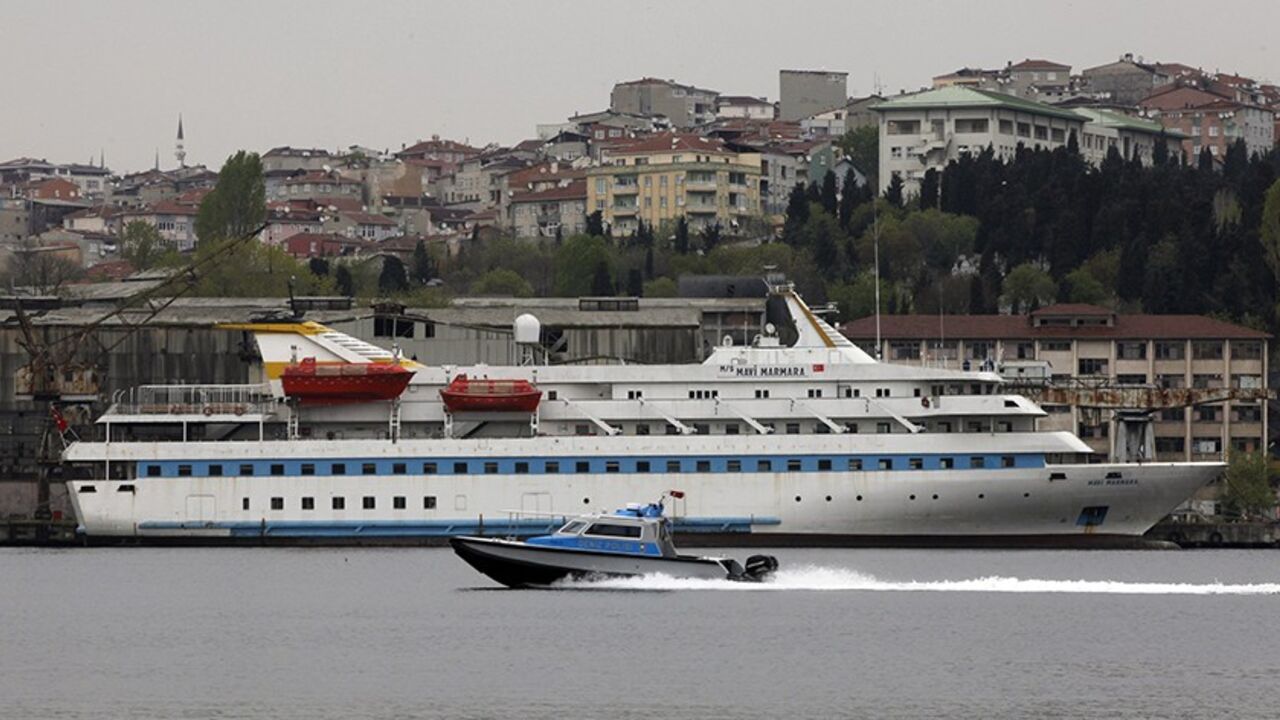 TURKEY-ISRAEL/ The Turkish-owned cruise liner Mavi Marmara is seen under maintenance at a shipyard in Istanbul April 21, 2013. An Israeli delegation will visit Turkey for the first time in three years in another sign of thawing relations since the U.S. brokered a breakthrough in March, but any further advancement in ties was expected to be incremental. Israel apologised to Turkey over the killing of nine Turks in a 2010 naval raid on a Gaza-bound flotilla, which included the Mavi Marmara, and the two agreed to normalise r