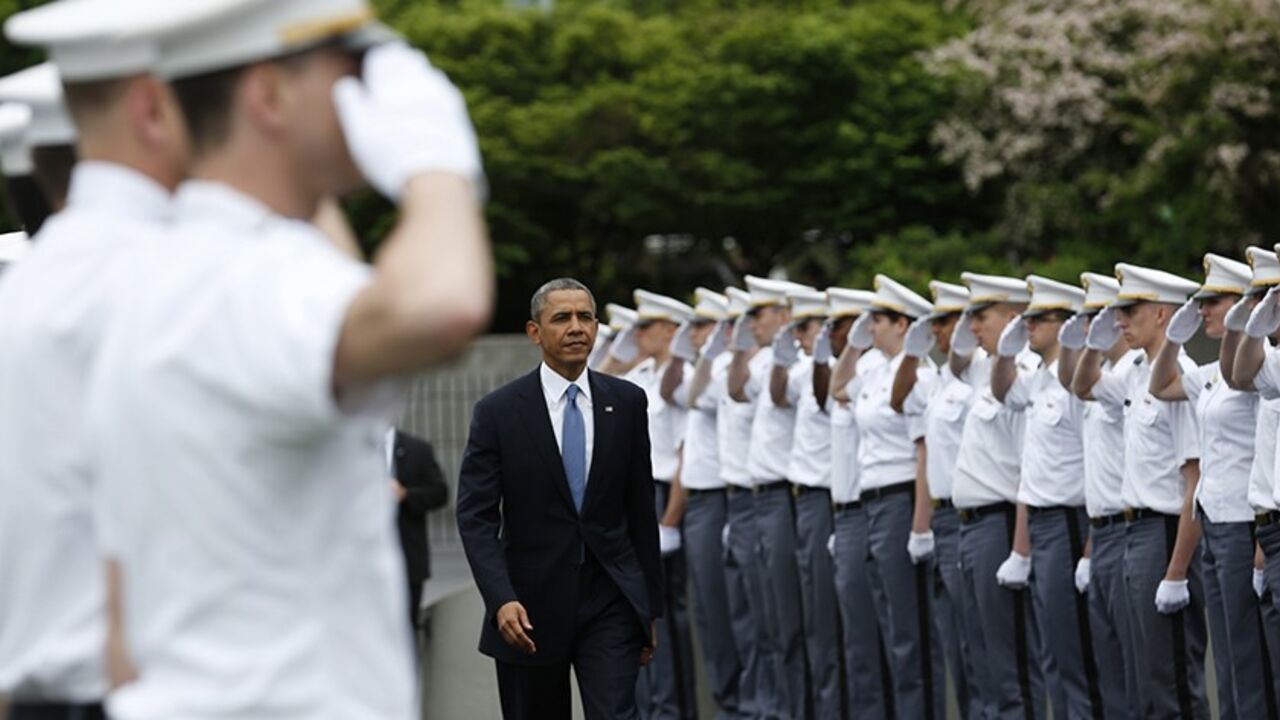 USA-OBAMA/ U.S. President Barack Obama arrives for the commencement ceremony at the United States Military Academy at West Point, New York, May 28, 2014. Obama's commencement address here is the first in a series of speeches that he and top advisers will use to explain U.S. foreign policy in the aftermath of conflicts in Iraq and Afghanistan and lay out a broad vision for the rest of his presidency.
REUTERS/Kevin Lamarque (UNITED STATES - Tags: POLITICS MILITARY) - RTR3R8N7