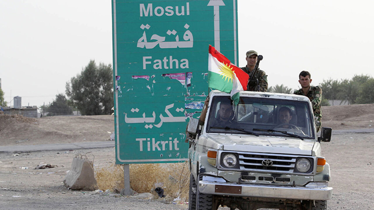 Members of the Kurdish security forces take part in an intensive security deployment on the outskirts of Kirkuk June 12, 2014. Militants from the Islamic State of Iraq and the Levant (ISIL) overran the northern city of Mosul earlier this week and have since pressed south towards Baghdad in an onslaught against the Shi'ite-led government. The Kurds, who run their own autonomous region in the north, have taken advantage of the chaos to expand their territory, taking control of the oil-rich city of Kirkuk and 