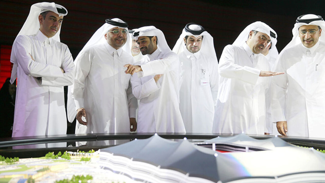 Secretary-General Hassan Al-Thawadi of Qatar's Supreme Committee for Delivery and Legacy, the nation's 2022 World Cup organising committee, speaks during a news conference to announce the start of work on the Al-Khor Stadium in Al-Khor Secretary-General Hassan Al-Thawadi (C) of Qatar's Supreme Committee for Delivery and Legacy, the nation's 2022 World Cup organising committee, speaks during a news conference to announce the start of work on the Al-Khor Stadium in Al-Khor June 21, 2014. REUTERS/Mohammed Dabbous (QATAR - Tags: SPORT BUSINESS CONSTRUCTION SOCCER) - RTR3UZO5