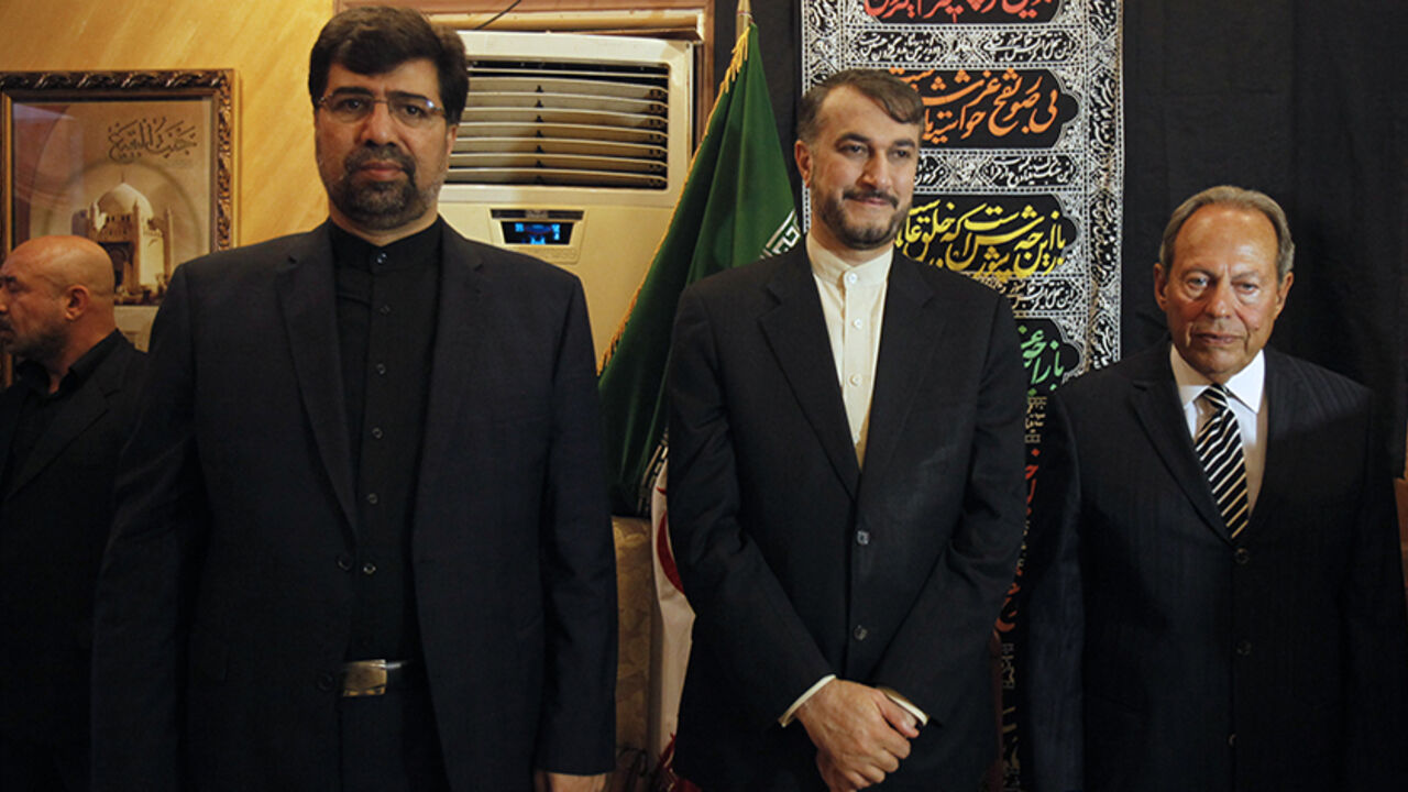 Iran's ambassador to Lebanon Roknabadi, Iran's Deputy Foreign Minister Amir-Abdollahian and former Lebanese President Lahoud receive condolences at the Iranian embassy for Iranian cultural attache to Lebanon, Ansari, in Beirut (From L-R) Iran's ambassador to Lebanon Ghazanfar Roknabadi, Iran's Deputy Foreign Minister Hossein Amir-Abdollahian and former Lebanese President Emile Lahoud receive condolences at the Iranian embassy for Iranian cultural attache to Lebanon, Ebrahim Ansari, who was killed during the two suicide bombings that occurred on Tuesday, in Beirut November 20, 2013. Two suicide bombings rocked Iran's embassy compound in Lebanon on Tuesday, killing at least 23 people including an Iranian cultural attache and hurlin