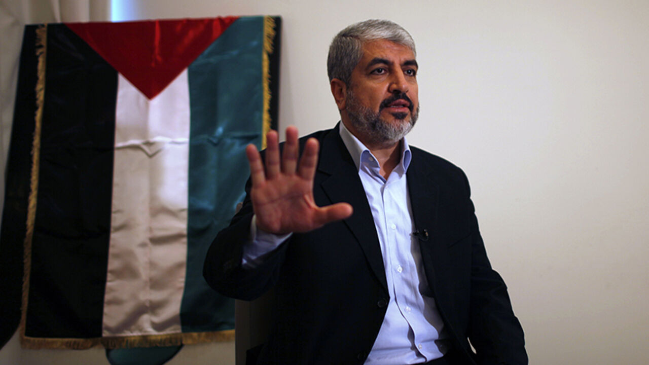 Hamas leader Khaled Meshaal talks during his interview with Reuters in Doha Hamas leader Khaled Meshaal talks during his interview with Reuters in Doha November 29, 2012. Meshaal said the de facto recognition of a sovereign Palestinian state won by his rival Mahmoud Abbas should be seen alongside Gaza's latest conflict with Israel as a single, bold strategy that could empower all Palestinians. Meshaal said the short war which claimed 162 Palestinian lives and five Israelis was concluded on terms set by the Palestinian Islamist movement and ended its isolation, creating a new mood t