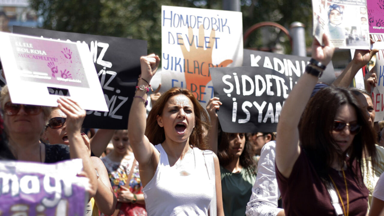 Women wave posters as they march in protest against domestic abuse, in Istanbul Women wave posters as they march in protest against domestic abuse, in Istanbul July 20, 2014. Turkey, which aspires to join the European Union, has drafted new legislation to try to bring women's rights in line with European standards. A law sent to parliament just last month will toughen sentencing for sexual assault. Officials say the number of shelters has doubled in the past three years and victim support centres have been set up, allowing women like Hayat to receive protection and remain with their ch