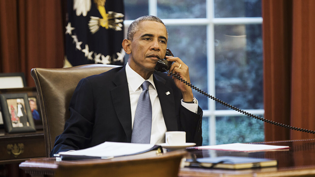 U.S. President Obama speaks on the phone with Saudi Arabia's King Abdullah from the Oval Office of the White House in Washington U.S. President Barack Obama speaks on the phone with Saudi Arabia's King Abdullah from the Oval Office of the White House in Washington September 10, 2014. President Barack Obama called Saudi Arabia's King Abdullah on Wednesday ahead of an evening speech in which the U.S. leader plans to lay out his strategy for defeating the militant group Islamic State, the White House said. REUTERS/Kevin Lamarque (UNITED STATES - Tags: POLITICS CIVIL UNREST CONFLICT TPX IMAGES OF THE DAY) - RTR45PEQ