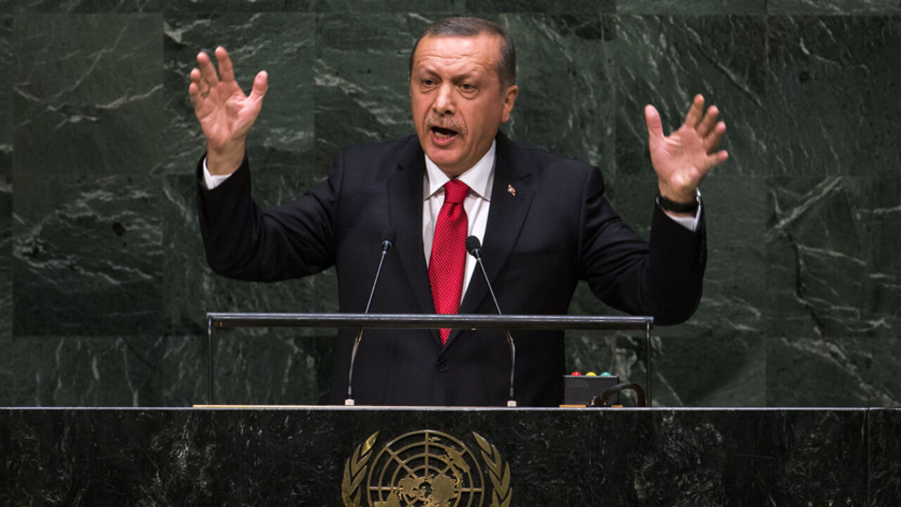 Turkey's President Recep Tayyip Erdogan addresses the 69th United Nations General Assembly at the UN headquarters in New York Turkey's President Recep Tayyip Erdogan addresses the 69th United Nations General Assembly at the UN headquarters in New York, September 24, 2014. REUTERS/Lucas Jackson (UNITED STATES - Tags: POLITICS) - RTR47KQZ