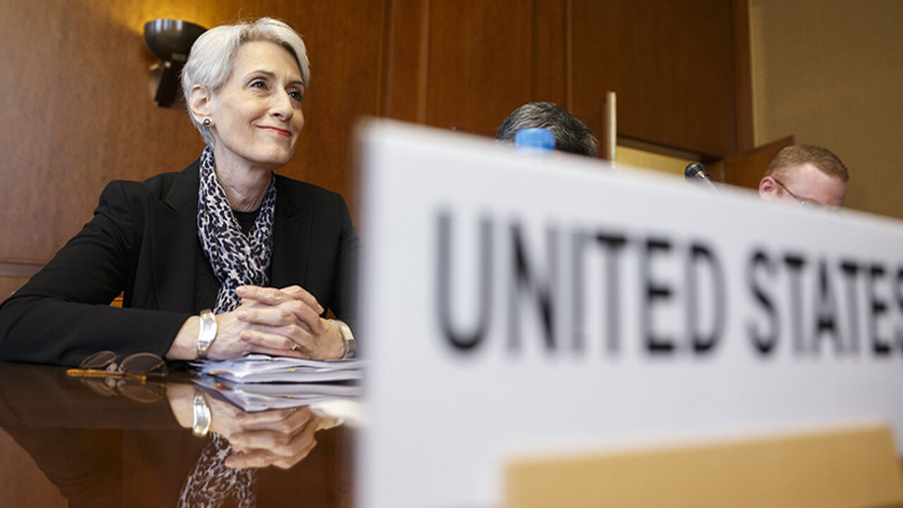 U.S. Under Secretary of State Sherman sits after arriving for trilateral meeting with UN-Arab League envoy for Syria Brahimi and Russian Deputy Minister of Foreign Affairs Gatilov during the second round of negotiations in Geneva U.S. Under Secretary of State Wendy Sherman sits after arriving for a trilateral meeting with UN-Arab League envoy for Syria Lakhdar Brahimi and Russia's Deputy Minister of Foreign Affairs Gennady Gatilov during the second round of negotiations between the Syrian government and the opposition at the European headquarters of the United Nations, in Geneva, Switzerland, February 13, 2014. REUTERS/KEYSTONE/Valentin Flauraud/Pool (SWITZERLAND - Tags: POLITICS) - RTX18R7Q