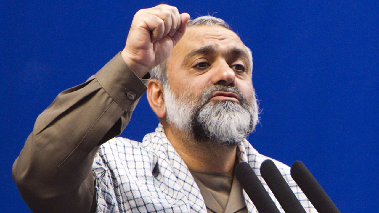 Mohammad Reza Naghdi, commader of Iran's Basij militia, speaks during Friday prayers at Tehran University EDITORS' NOTE: Reuters and other foreign media are subject to Iranian restrictions on their ability to film or take pictures in Tehran.
Mohammad Reza Naghdi, commader of Iran's Basij militia, speaks during Friday prayers at Tehran University November 26, 2010. REUTERS/Raheb Homavandi (IRAN - Tags: RELIGION POLITICS) - RTXV35D