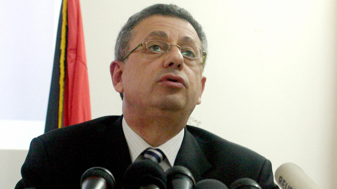 RAMALLAH, -: Palestinian Information Minister Mustafa al-Barghuti speaks during a press conference in the West Bank city of Ramallah, 14 April 2007. The Palestinian government approved today a new security plan in the Palestinian territories that will create a centralized security service, al-Barghuti told in a press conference.  AFP PHOTO/JAMAL ARURI (Photo credit should read JAMAL ARURI/AFP/Getty Images)