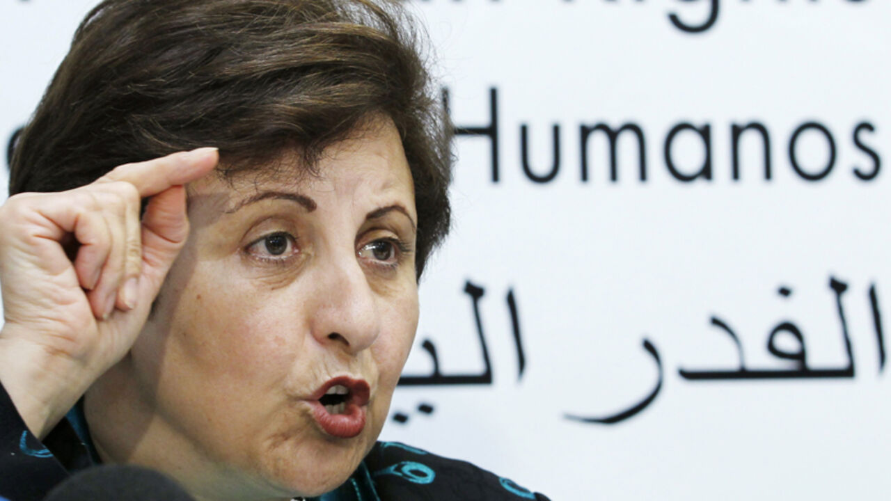 Iran's Nobel Peace Prize Laureate Ebadi addresses a news conference, on the situation of human rights in Iran, in Brussels Iran's Nobel Peace Prize Laureate Shirin Ebadi addresses a news conference, on the situation of human rights in Iran, in Brussels September 9, 2010. REUTERS/Thierry Roge (BELGIUM - Tags: POLITICS SOCIETY) - RTR2I3U9