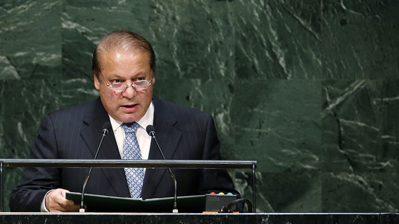 Pakistan's Prime Minister Nawaz Sharif addresses the 69th United Nations General Assembly at United Nations Headquarters in New York Pakistan's Prime Minister Nawaz Sharif addresses the 69th United Nations General Assembly at United Nations Headquarters in New York, September 26, 2014. REUTERS/Mike Segar (UNITED STATES - Tags: POLITICS) - RTR47V5B