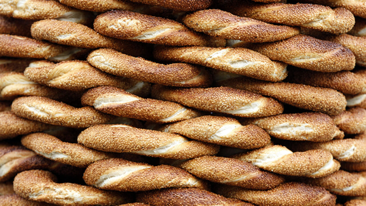 A pile of simit, the traditional Turkish sesamed bread, is displayed for sale in Istanbul A pile of simit, the traditional Turkish sesamed bread, is displayed for sale in Istanbul February 17, 2012. REUTERS/Murad Sezer (TURKEY - Tags: FOOD) - RTR2Y0AG