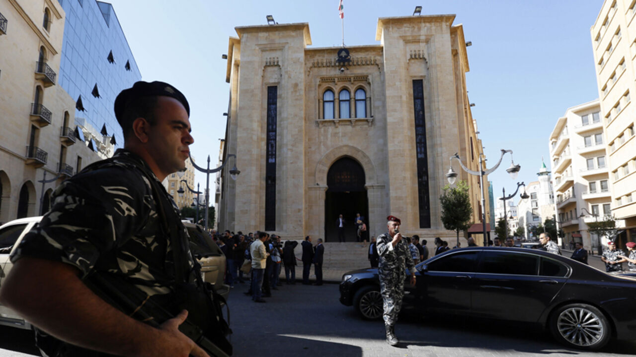 LEBANON-PARLIAMENT/ Police forces gather outside the parliament building in Downtown Beirut November 5, 2014. Lebanon's parliament extended its own mandate until 2017 on Wednesday, a move protesters camped outside and rights groups say denies citizens their democratic privileges. Lebanese politics has become deadlocked amid security concerns resulting from Syria's civil war next door. Parties supporting the extension bill say the security situation is too unstable to hold elections. This would be the second postponement of the