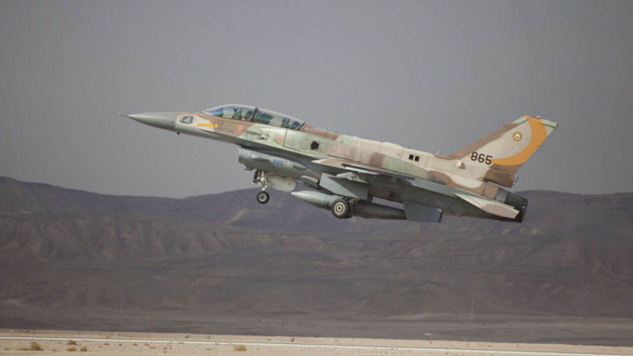 83004616 EILAT, ISRAEL - DECEMBER 09: An Israeli F-16 jet takes off on December 9, 2014 at the Ovda airbase in the Negev Desert near Eilat, southern Israel. Israel and Greece concluded a Joint Air Forces drill during the joint IDF-Hellenic Air Force drill week. On Sunday, official Syrian media reported that Israeli jets had bombed targets near Damascus International Airport and in the town of Dimas, north of Damascus and near the border with Lebanon. (Photo by Lior Mizrahi/Getty Images)