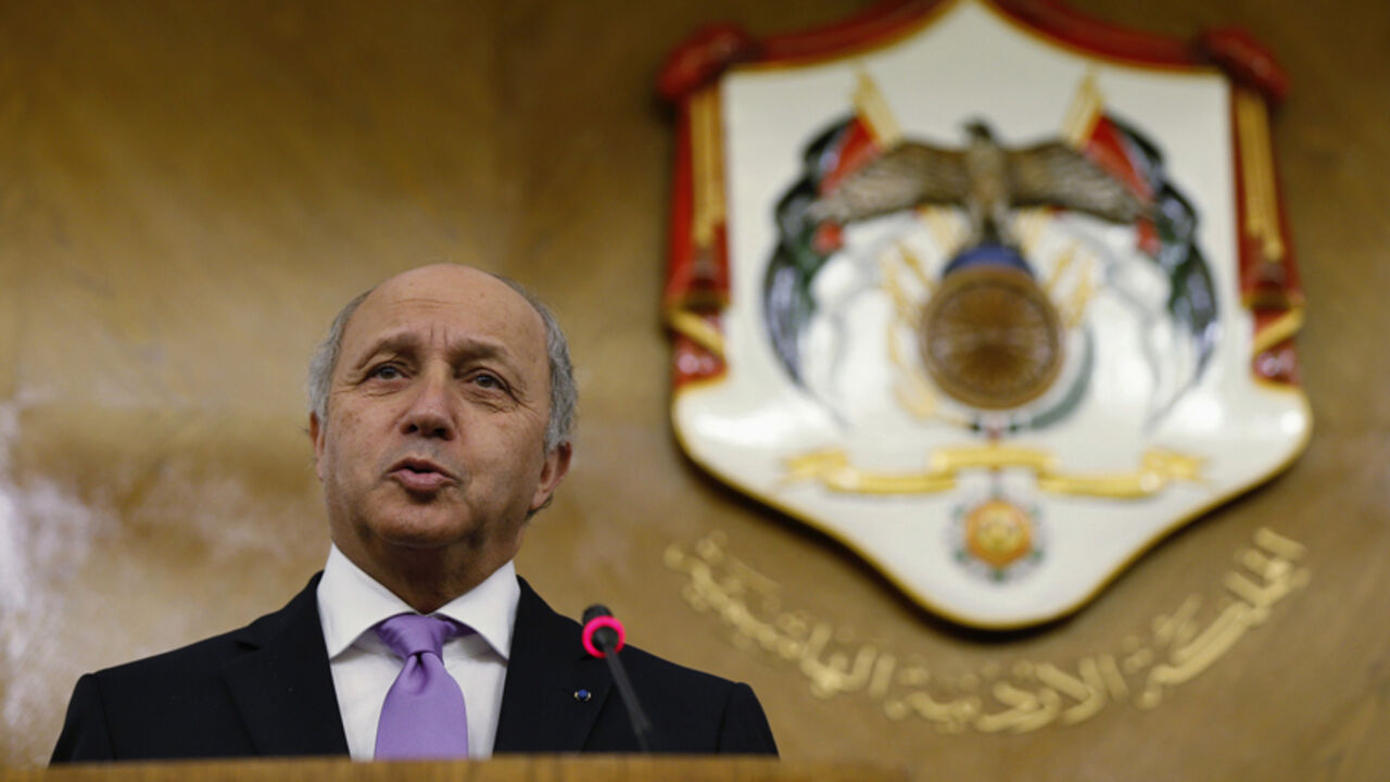 French Foreign Minister Fabius speaks during a joint news conference with his Jordanian counterpart Judeh at the Ministry of Foreign Affairs in Amman French Foreign Minister Laurent Fabius speaks during a joint news conference with his Jordanian counterpart Nasser Judeh at the Ministry of Foreign Affairs in Amman July 19, 2014. REUTERS/Muhammad Hamed (JORDAN - Tags: POLITICS) - RTR3ZC48