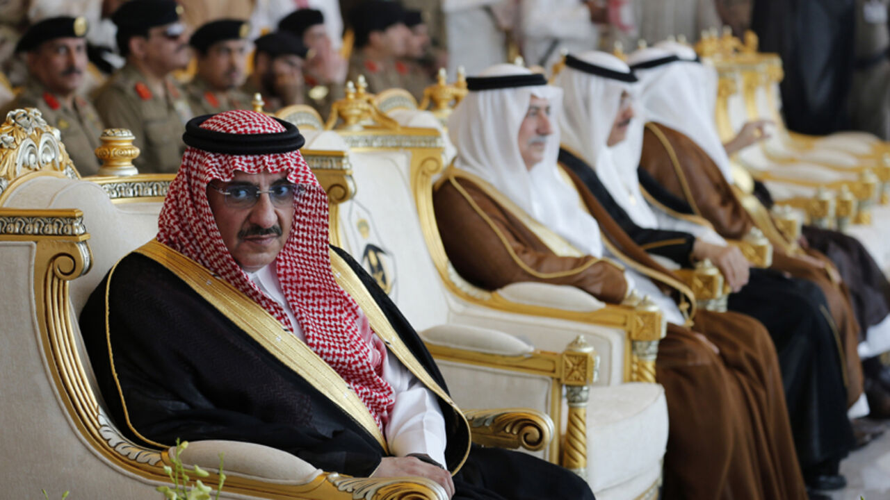 Aziz attends a military parade which is held in preparation for the annual Haj pilgrimage in the holy city of Mecca Saudi Interior Minister Prince Mohammed bin Nayef bin Abdul Aziz (L) attends a military parade which is held in preparation for the annual Haj pilgrimage in the holy city of Mecca September 28, 2014. REUTERS/Muhammad Hamed (SAUDI ARABIA - Tags: RELIGION MILITARY ROYALS POLITICS) - RTR482C5